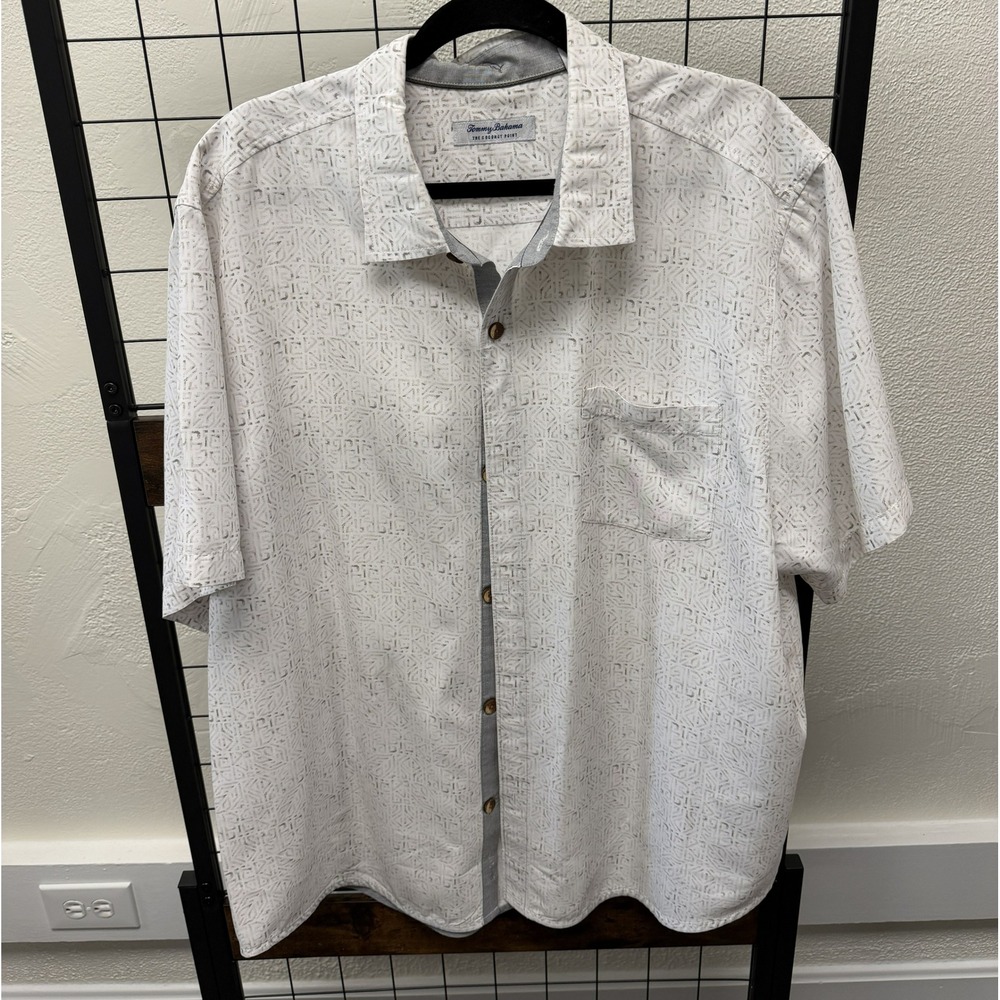Tommy Bahama The Coconut Point IslandZone XXL Beige Geometric Resort Camp Shirt - Picture 8 of 8